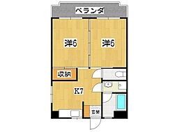上原共同住宅 2DKの間取図画像