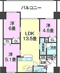 プレミアムコート桃原 3LDKの間取図画像