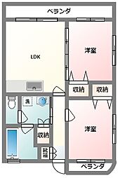 鏡水マンション 2階2LDKの間取り