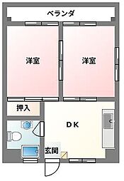 コーポ嘉数 2DKの間取図画像