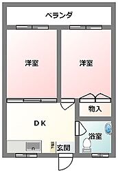 仲程アパート2 2DKの間取図画像