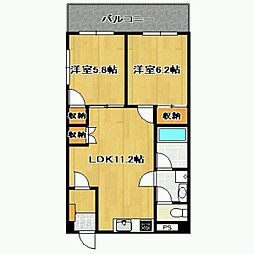 こすもすハイツ 2LDKの間取図画像