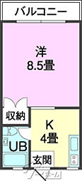 グリーンビュー 1Kの間取図画像