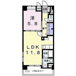 アビタシオンURUMA 1LDKの間取図画像