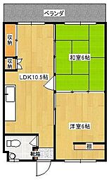 オーシャンパレス大平 2階2LDKの間取り