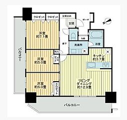 バス 平和台団地入口下車 徒歩2分の賃貸アパート 12階3LDKの間取り