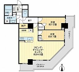 リュークスタワー東棟 2LDKの間取図画像