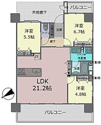 プレサンスロジェ宜野湾大山ヴォール 3LDKの間取図画像