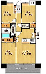 Y'sエステムコート安里国際通り 3LDKの間取図画像