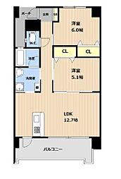 ｓｏｐｌａ　ｂｌｉｓａ（ソプラブリッサ） 3階2DKの間取り