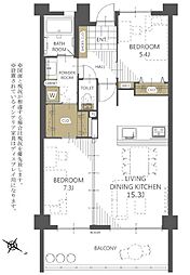 グランデプレミアムビスタ野嵩イースト 2LDKの間取図画像