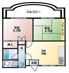 キンドウウインズ 2DKの間取図画像
