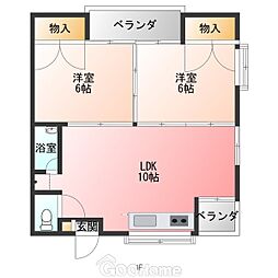 フラワーキャッスル宮城 2DKの間取図画像