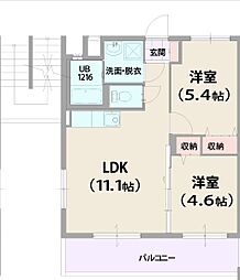サザンテラス 3階2LDKの間取り