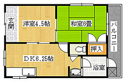 上原グリーンハイツ 2DKの間取図画像