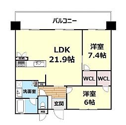 レーヴグラシアライカム東 2LDKの間取図画像