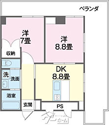 ルピナス順風 405 4階2DKの間取り