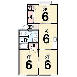 グリーンパーク佐伯D 3DKの間取図画像