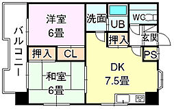 第2ゴトービル 5階2DKの間取り