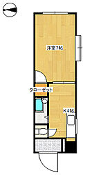山西マンション 1Kの間取図画像