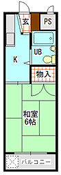 祓川ハイツ 1Kの間取図画像