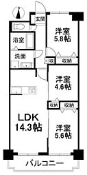 ライオンズガーデン松山紅葉町 2SLDKの間取図画像
