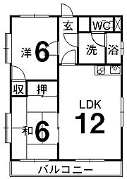 ヴェール・上野 2LDKの間取図画像