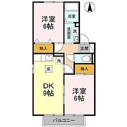 倫世館B 2DKの間取図画像