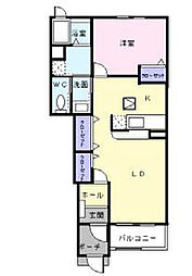 エレガンテプローデB 1LDKの間取図画像