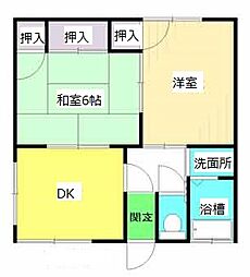 かずな荘 2DKの間取図画像