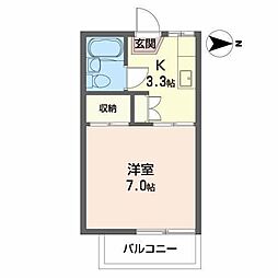 ヴィラあさひ 2階1Kの間取り