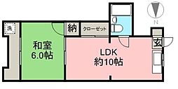 広栄マンションNo.6 1LDKの間取図画像