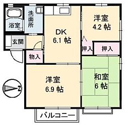 シャトレ庄内A 3DKの間取図画像