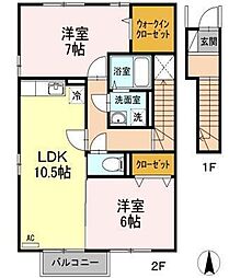 コーポラス上原 2階2LDKの間取り