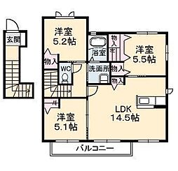 グランマスト郷D 3LDKの間取図画像