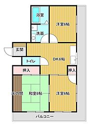 コーワコーポ 3DKの間取図画像