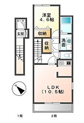 プランドール・三津屋 1LDKの間取図画像