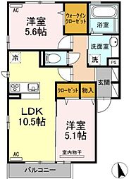 ソレイユルヴァンB 2LDKの間取図画像