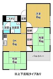 喜多川ハイツ 3DKの間取図画像