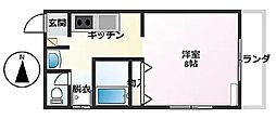 砂盛ハイツ2 1DKの間取図画像