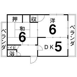小田　第三ビル 2階2DKの間取り