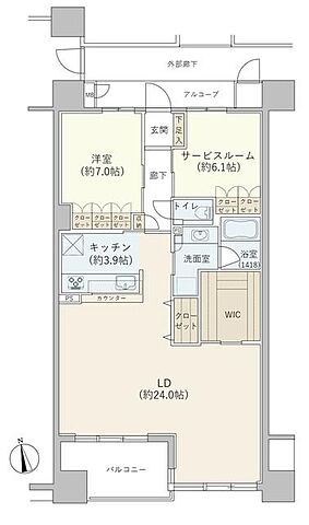 間取り サーパスシティ番町ウエストテラス 4階 1SLDK 4階/-