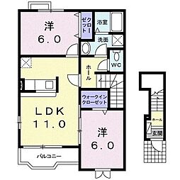 パシエンテＢ 201 2階2LDKの間取り