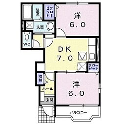 パシエンテＢ 105 1階2DKの間取り