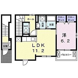 アカンサス 206 2階1LDKの間取り