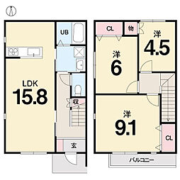 ＢｅｌｌｅＶｉｅ　　ＴＡＫＡＴＳＵ　　Ｂ棟 1階3LDKの間取り