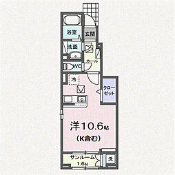 ラビアンローズ 106 1階ワンルームの間取り