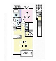 ヴィラ　フォレスト・ベリーIII 202 2階1LDKの間取り