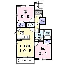 アルコバレーノ 106 1階2LDKの間取り
