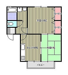 セジュール北内 2DKの間取図画像